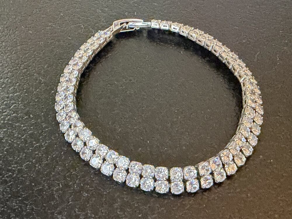 Silver Sparkly Tennis Bracelet Double Row Glamour Cubic Zirconia